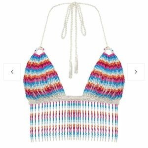 NWT My Beachy side Sorbet Multi Shimmer Hand-Crochet beaded halter Top - medium